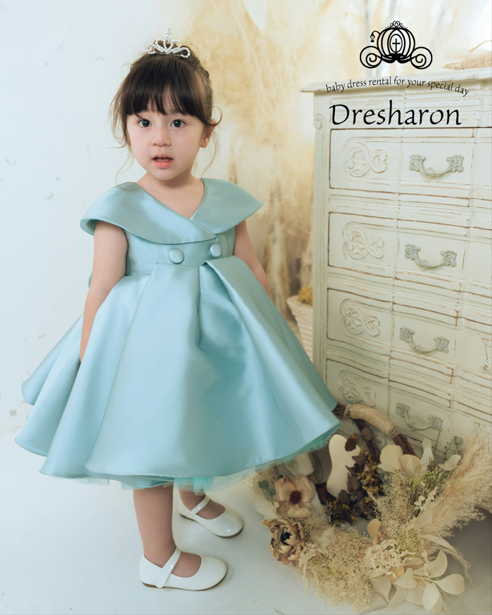 カレンミレン☆ペールブルー☆長袖ビーズ装飾ミニドレス XSサイズあり【ROBE de FLEURS/ローブドフルール】サテン